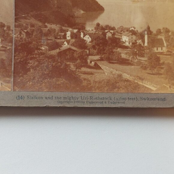ANTIQUE Stereograph Sisikon and the Mighty Uri-Rothstock(9620 ft), Switzerland - Picture 3 of 5
